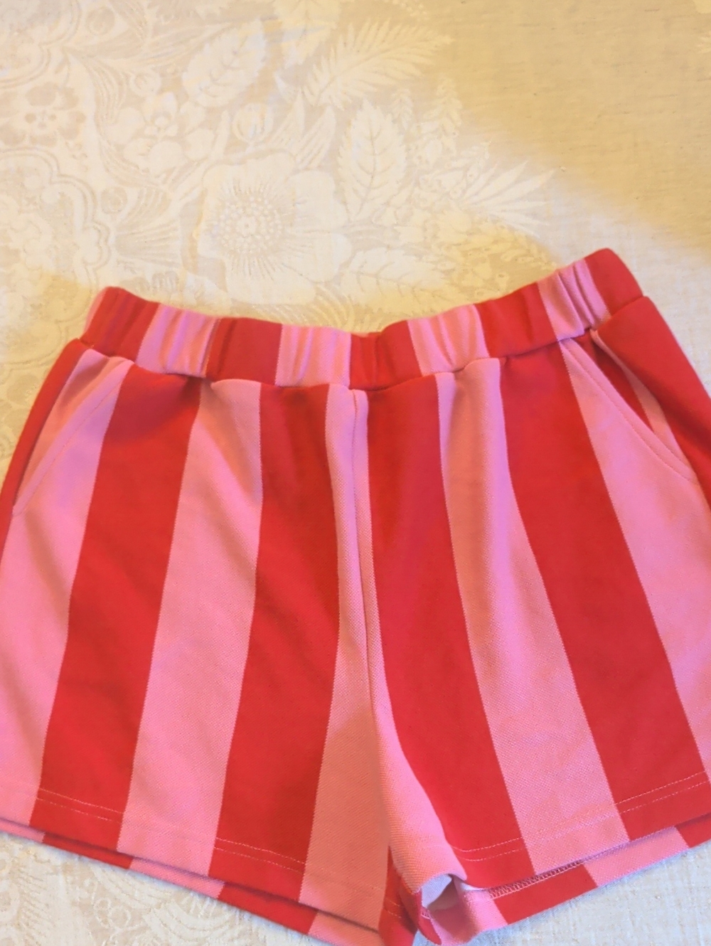 Women’s Pink & Red Striped Athletic Shorts - Casual Pull-On